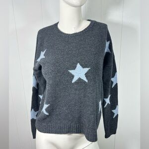 The Cashmere Project SzM Stars Print Crew Neck Pullover Sweater Charcoal Women